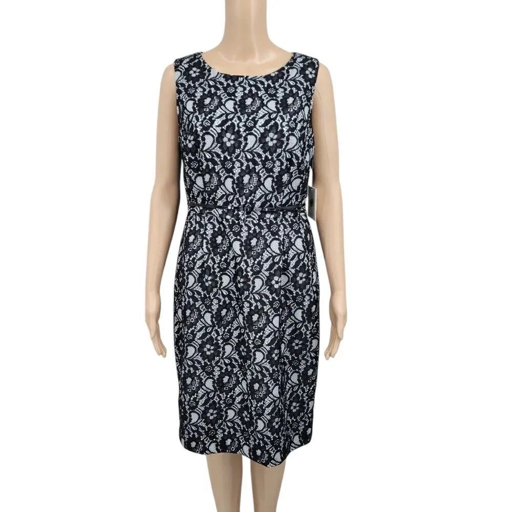 Calvin Klein Black Floral Lace Sheath Dress Women's Size 8 NEW